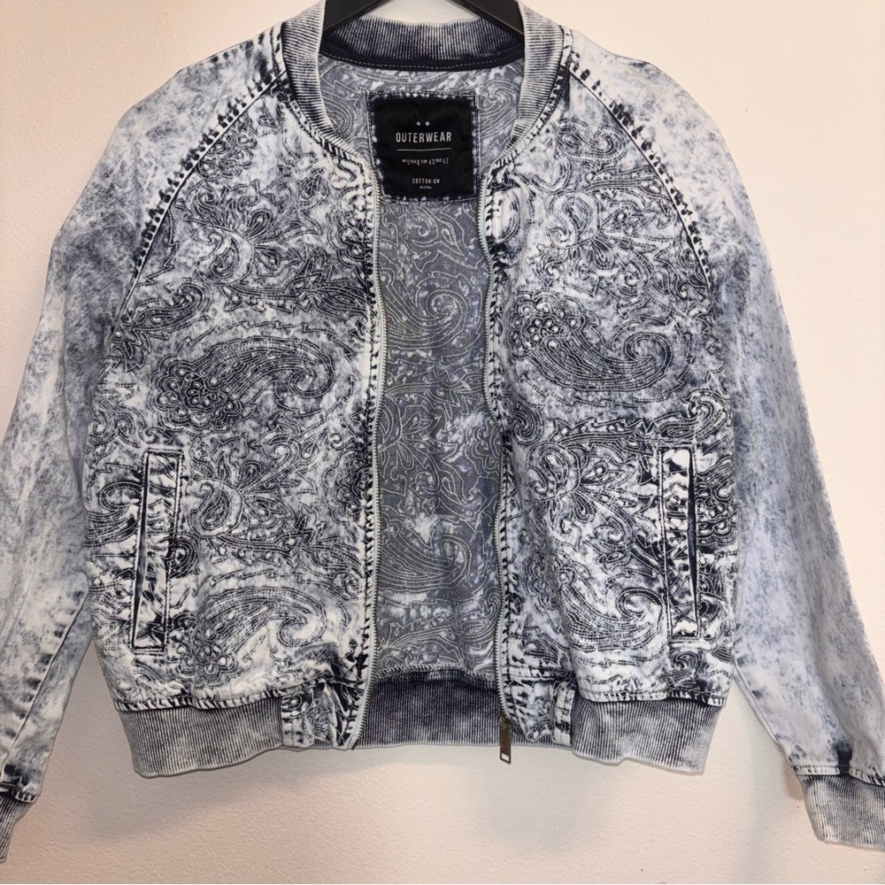 Cotton On Paisley Acid Wash Bomber Jacket Gray Streetwear Size M